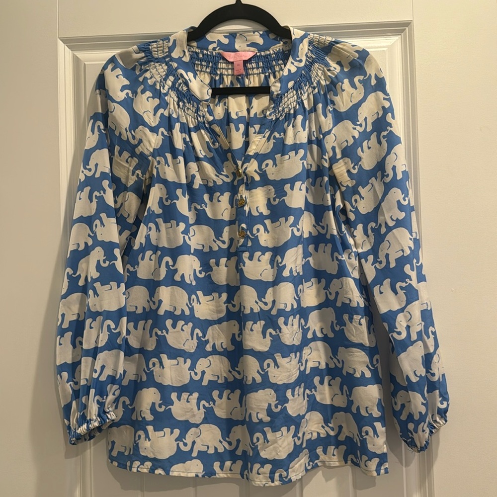 Lily Pulitzer elephant blouse silk
